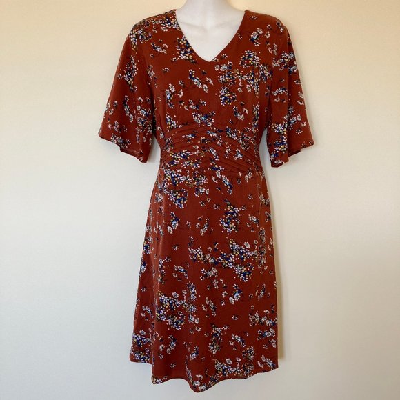 Jessica Robertson by Roolee Short Sleeve Dress Burnt Orange Autumn Floral NWT - Picture 1 of 8